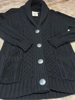 Western Cotton & Rye Black Cable Knit Cardigan Sweater Size Small Button Front